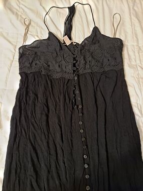 Forever 21 Black Eyelet Button-Front Camisole Dress